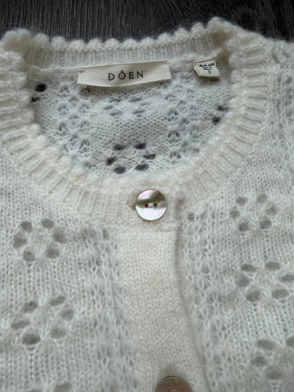 Doen NWOT Emery pointelle cardigan White SAMPLE S - Picture 9 of 14